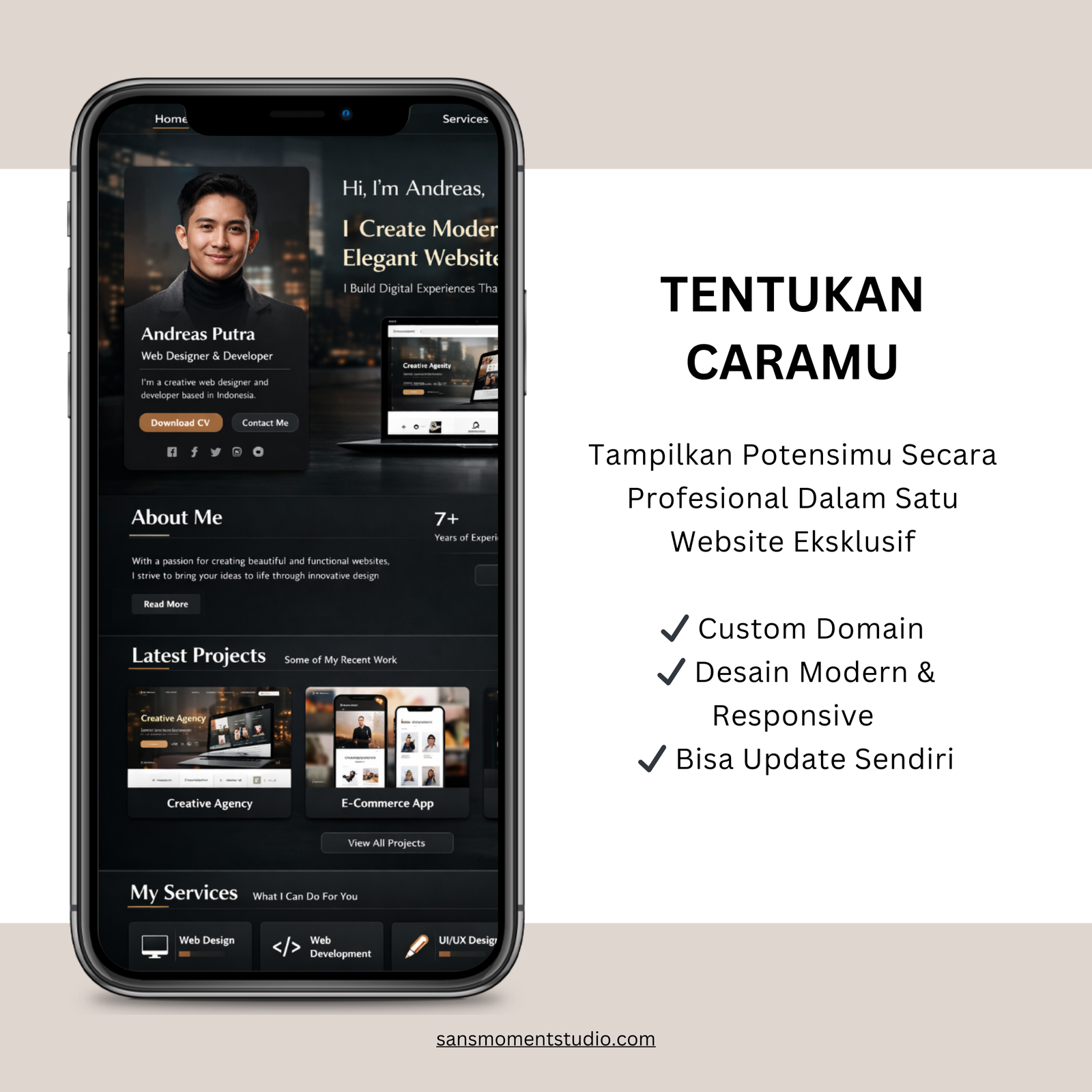 Contoh tampilan portofolio di HP